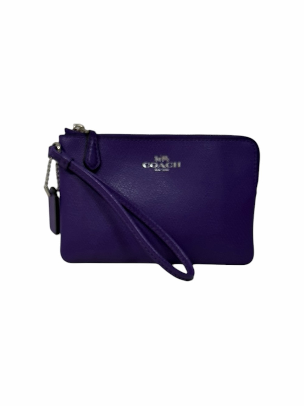 Coach Pebbled Purple Rectangle Leather Wristlet